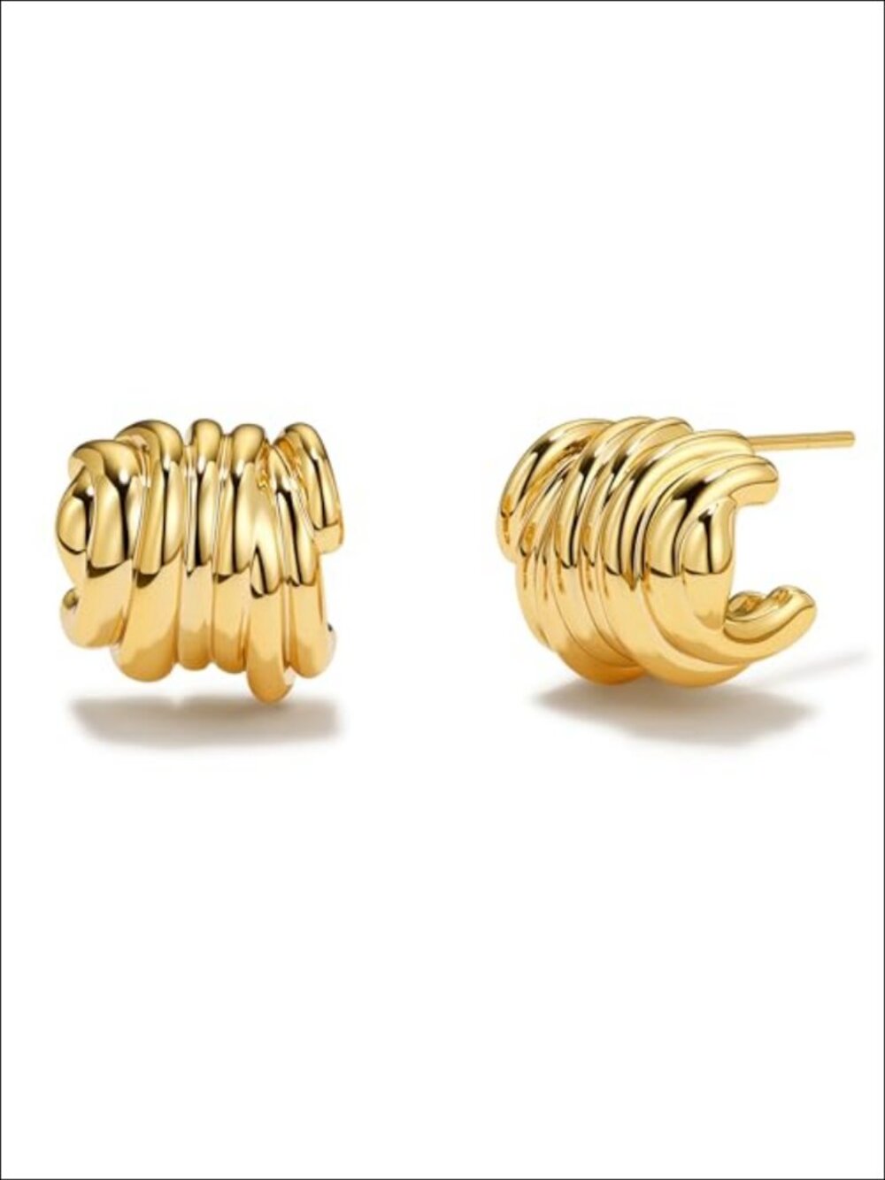 18K Gold Plated Chunky Hoop Earrings Hypoallergenic Ribbed Textured